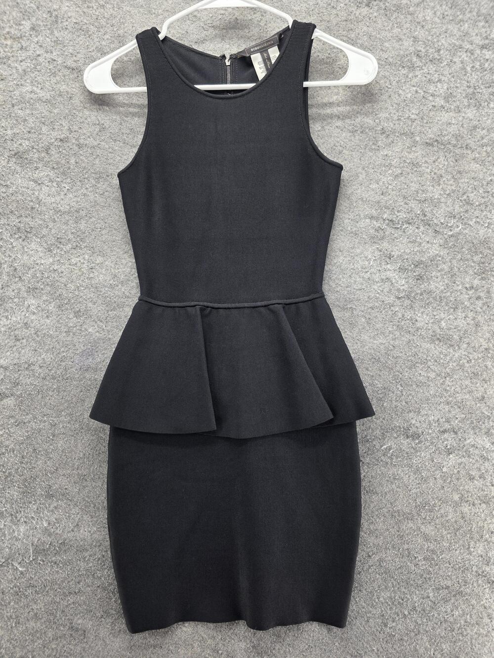 BCBGMAXAZRIA Dress Womens XXS Black Peplum Pencil Tank Knee Length Zip